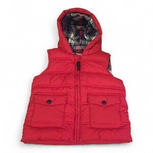 Baby Gap 2T Red Puffer Vest with Plaid Fleece Lining Zips and Real Pockets